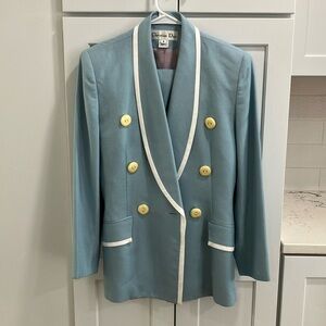 Vintage Christian Dior Women's Light Blue Formal Suit Jacket And Pencil Skirt